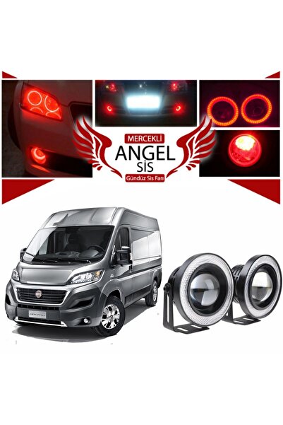 STS Oto Aksesuar Fiat Ducato Uyumlu, Universal Mercekli Led Angel Sis Farı, 76mm Kırmızı Renk