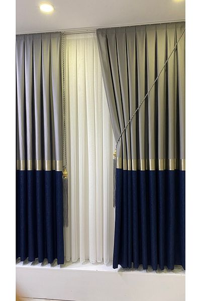 Fon Dünyası Panel Background Curtain Gray Navy Blue (single Wing)