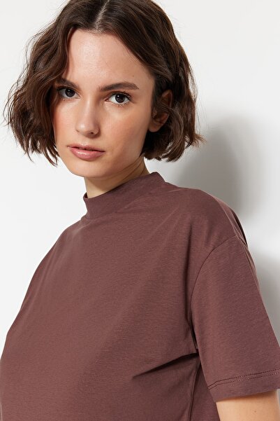 Trendyol Collection Barna-bézs 2 csomagos 100% pamut alapgallérral kötött póló TWOSS20TS1500