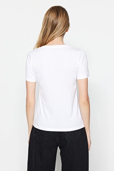 Trendyol Collection Fekete-fehér 100% pamut 2 csomagos alap V-nyakú kötött póló TWOSS23TS00002