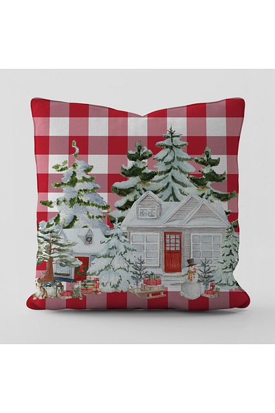 SH Seray Home Soft Textured 45X45 cm Velvet - Double Sided Patterned Throw Pillow Cover, Winter Christmas