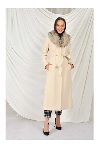 KASİDE Kadın Yakası Kürklü Kaşe Kaban