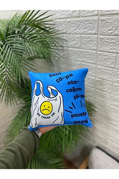 by ballı biocotton Espirili Sevimli Hediyelik Minik Kırlent Yastık 28x28 Dijital Baskı