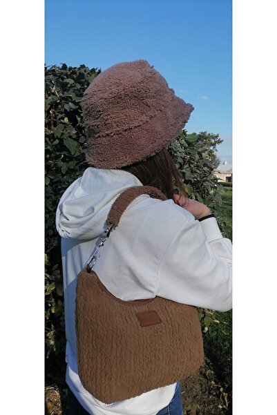 Açık Butik Дамска мини чанта с кожа и плюш за градски стил Плюшена шапка тип ...