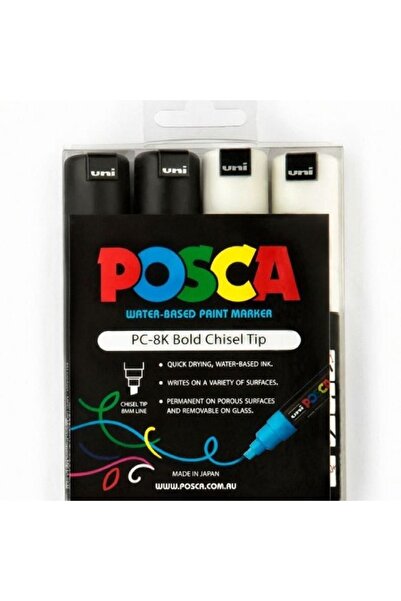 Uni Black and White Set of 4 Posca Marker Pens - Pc-8K (8mm)