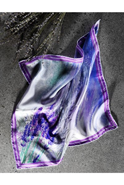 Luvilavant وشاح نسائي من الحرير باللون البيج الأرجواني منقوش باللافندر