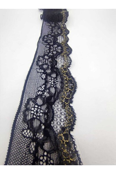 FASHİON DANTEL Likralı Dantel 6 Cm En Siyah Kenarı Altın Simli Kenar Model