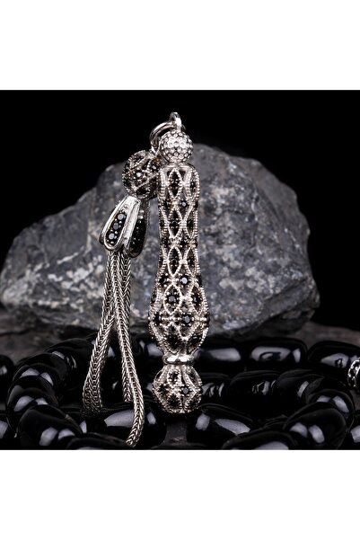 Genel Markalar Zirkon Taş Işlemeli Gümüş Püsküllü Ateş Kehribar Tesbih