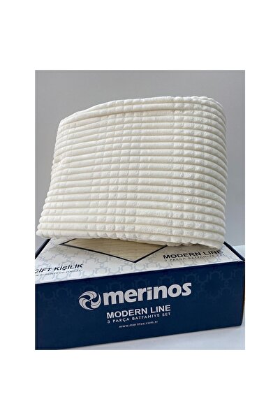 Merinos Modern Line 2 Parça Tek Kişilik Battaniye Seti - Kemik