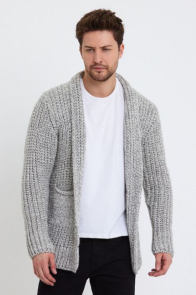 COOL TARZ Men's Gray Thick Honeycomb Pocket Detailed Knitwear Cardigan-hrk3451r03l