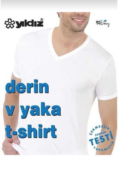 YILDIZ 355-356 Men's Lycra Deep V Neck Short Sleeve Undershirt 3 Piece