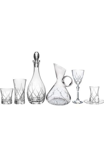 KCD Melodi 61 Piece Glass Tableware Presentation Dowry Set Water Cup Set Cutting Hand Decor