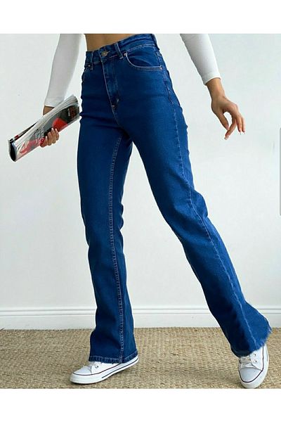 Livik Luiss Litt 90's Blue Power Lycra Pantaloni de damă cu talie super înaltă, cu picioare largi, blugi largi