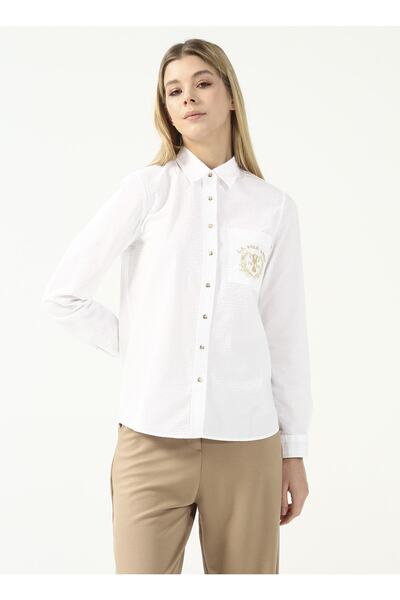 U.S. Polo Assn. Πουκάμισο γιακά μονόχρωμο λευκό γυναικείο πουκάμισο Nıte022k