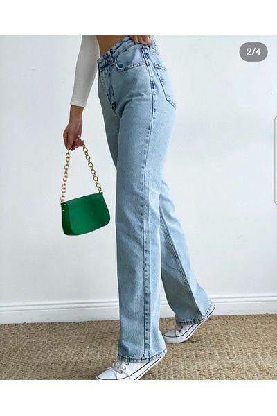 Livik Luiss Litt 90's Blue Power Lycra Pantaloni de damă cu talie super înaltă, cu picioare largi, blugi largi