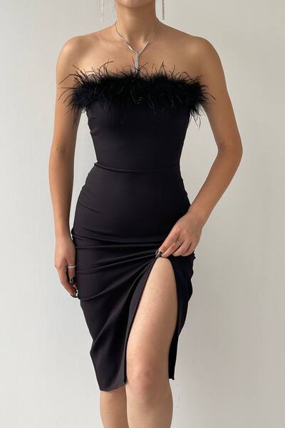 Özel Tasarım Otriş Detaylı Abiye & Mezuniyet Elbisesi Yılbaşı Elbisesi Yırtmaçlı Elbise Atlas Kumaş Elbise