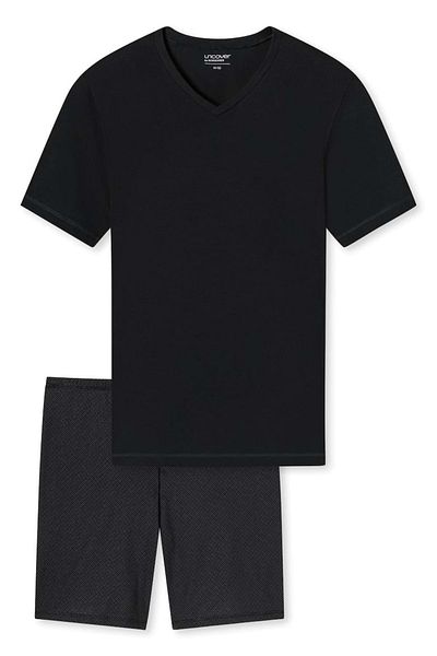 uncover by Schiesser Herren Schlafanzug 2-tlg. Set - Shorty, kurz, V-Ausschnitt, Baumwolle,