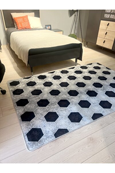 Brillant Futbol Topu Desenli Yıkanabilir Çocuk Genç Halısı - Gri