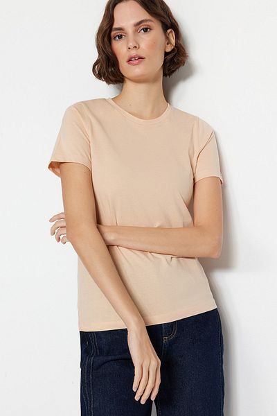 Trendyol Collection Basic Crew nyakú kötött póló - 100% pamut, sötétkék-bézs, 2 csomagos TWOSS20TS0141