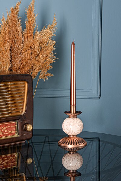 DEDE Tekli Krem Çinili Mumluk Bakır Dekoratif Eşya