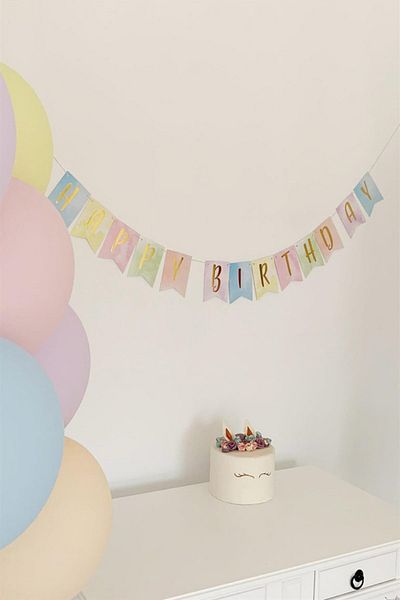 Party City Happy Birthday Unicorn Macaron Pastel Μικτό Χρώμα Χρυσό Φύλλο Μίνι Μπανέλα Πανό 1 Τεμάχιο