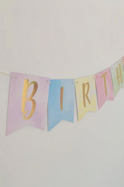Party City Happy Birthday Unicorn Macaron Pastel Μικτό Χρώμα Χρυσό Φύλλο Μίνι Μπανέλα Πανό 1 Τεμάχιο
