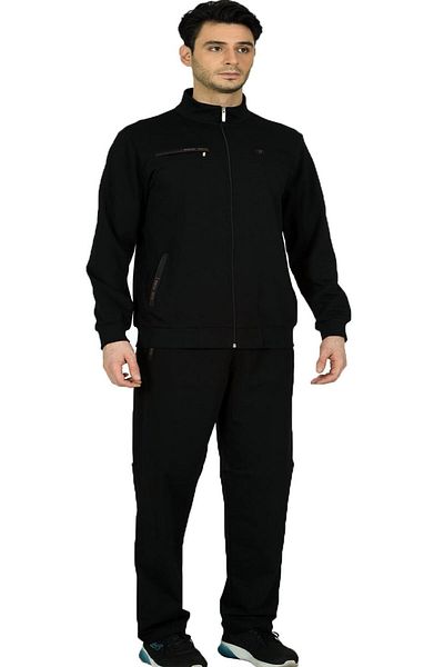 Marco Ferry Black Men's Half Turtleneck Front Zipper Two Thread Plus Size Tracksuit Set Edy19130syh