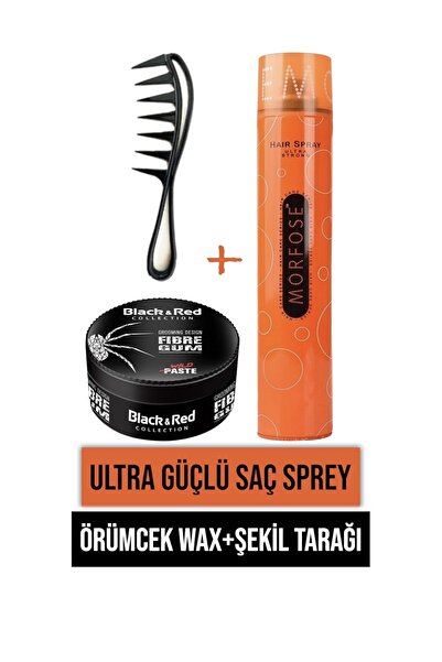 Black Red Saç Şekillendirici Örümcek Wax+ultra Güçlü Saç Spreyi+şekil Tarağı 3’lü Set Mert112