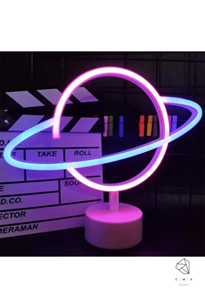 Ema Dükkan Gezegen Neon Led Işıklı Usb'li Gece Lambası Pilli Neon Led Işıklı Masa Lambası Dekoratif Aydınlatma