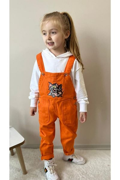 Pink Hippo Kids Unisex Tom And Jerry Embroidery Detailed Children's Overalls And Hooded Sweatshirt
