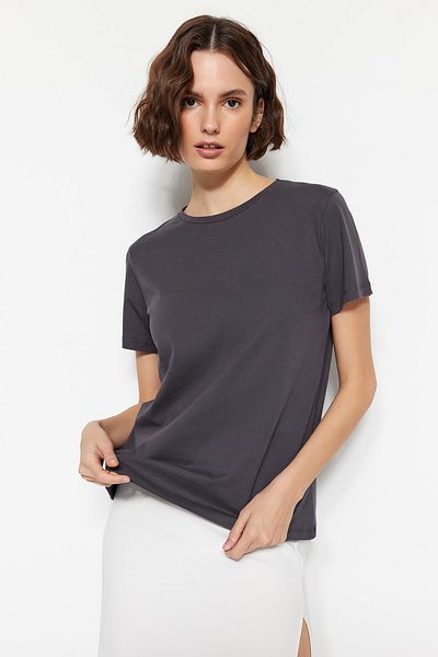 Trendyol Collection Crew Neck 2 Pack Antracitové pletené tričko - vícebarevné pruhy TWOSS20TS0141