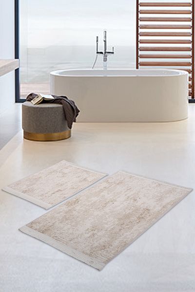 Bonny Home Scaun de toaletă antiderapant din bumbac, crema, cu franjuri, covoraș de baie lavabil, set de 2