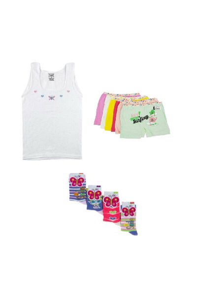 Tutku Set fete: 6 bucăți de tricou cu bretele groase, 6 bucăți de boxeri imprimați, 6 bucăți de șosete