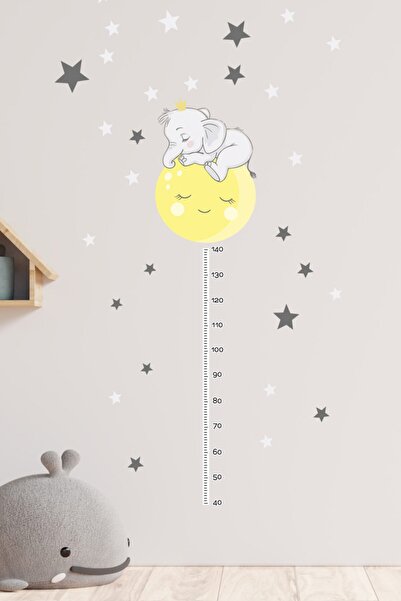 TUGİBU Baby Room Height Meter Yellow Star Elephant Wall Sticker Set