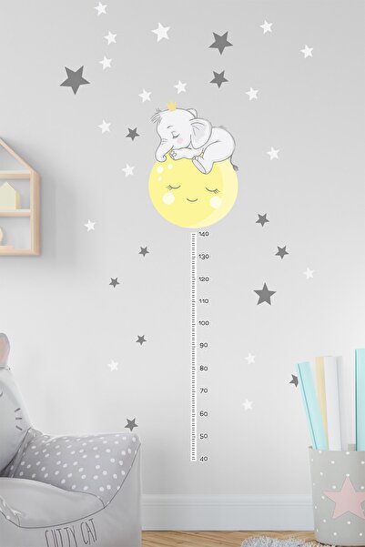 TUGİBU Baby Room Height Meter Yellow Star Elephant Wall Sticker Set