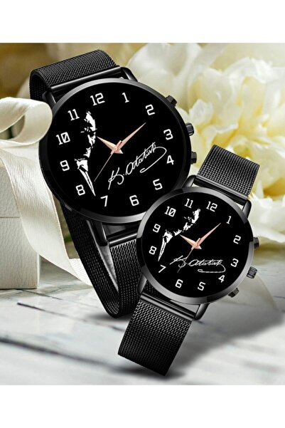 Kubbehan Sevgili Saati Kemal Atatürk Silueti ve Imzası Çift Kol Saatleri