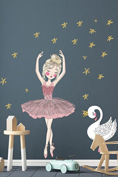 TUGİBU Baby Room Ballerina Swan Star Wall Sticker Set