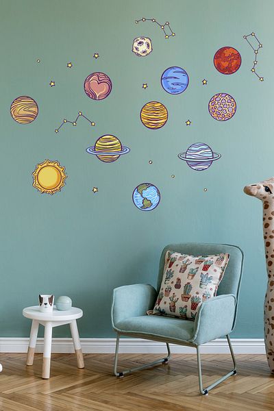 TUGİBU Σετ αυτοκόλλητων τοίχου Planet Solar System