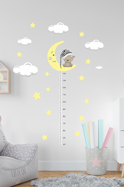TUGİBU Baby Room Moon Yellow Star Height Meter Wall Sticker Set