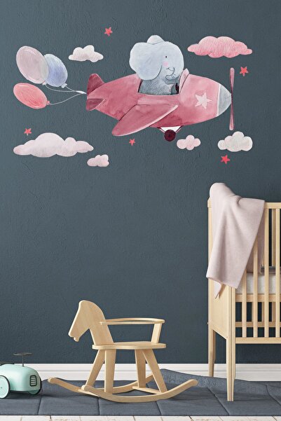 TUGİBU Pilot Elephant Cloud Star Kids Room Wall Sticker Set