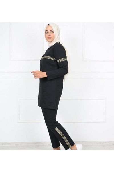 CNG MODA Hoodless Black Glitter Hijab Tracksuit Set