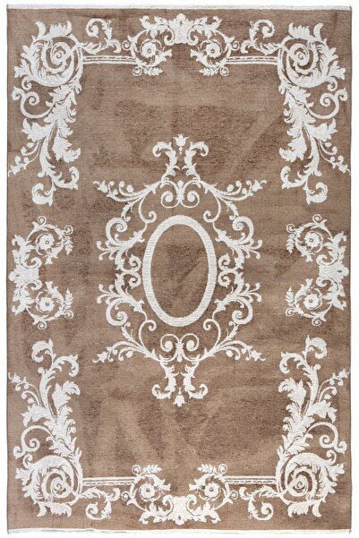 MYHOME HALI Moretti Side Kahve Beyaz Yıkanabilir Çift Taraflı Dokuma Klasik Halı