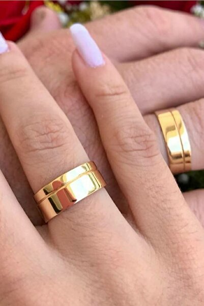 Silver Self Gümüş Alyans Altın Kaplama Parlak Tek Çizgi