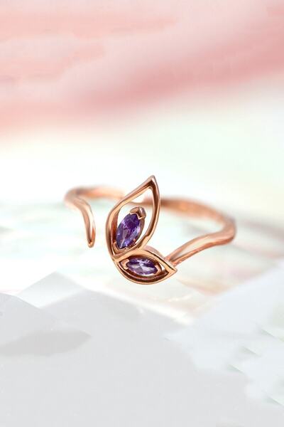 LOTUS GÜMÜŞ Kadın Lila Taşlı Kanat Motifli 14k Rose Altın Kaplama  Yüzük