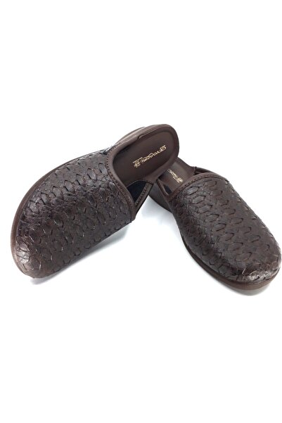 Ceyo Άνετες παντόφλες σπιτιού Unisex με καφέ εμπριμέ μοτίβο Mıla-2