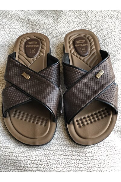 GEZER Men's Comfortable Soft Orthopedic Sole Leather Model House Slippers