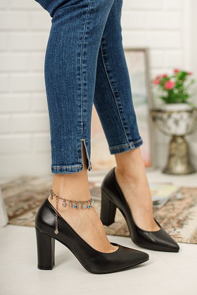 Deripabuc Genuine Leather Black Women's Heeled Leather Shoes Shn-1905