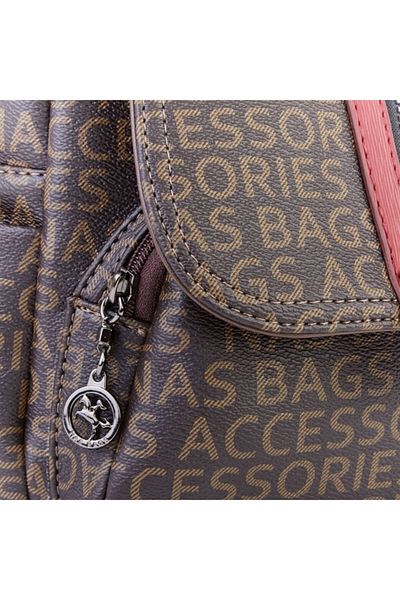 NAS BAG'S Γυναικείο σακίδιο πλάτης και τσάντα ώμου σε καφέ και κόκκινο χρώμα