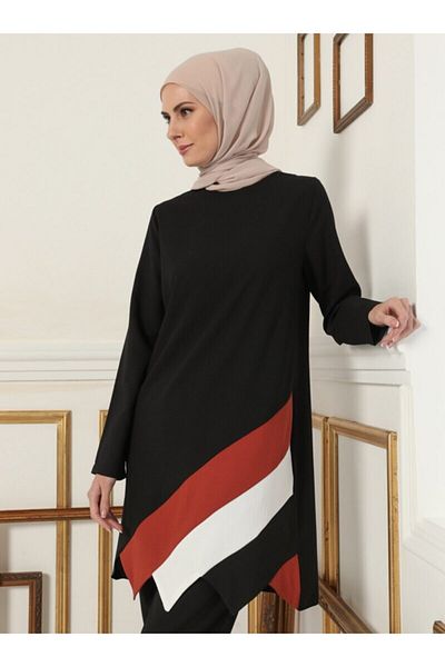 Tavin طقم تونيك وبنطلون أسود نسائي1751752