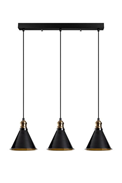 Rsylight Rys Retro Siyah 3 Lü Masa Üstü Sıralı Dekoratif Rustik Sarkıt Avize En 60 Cm